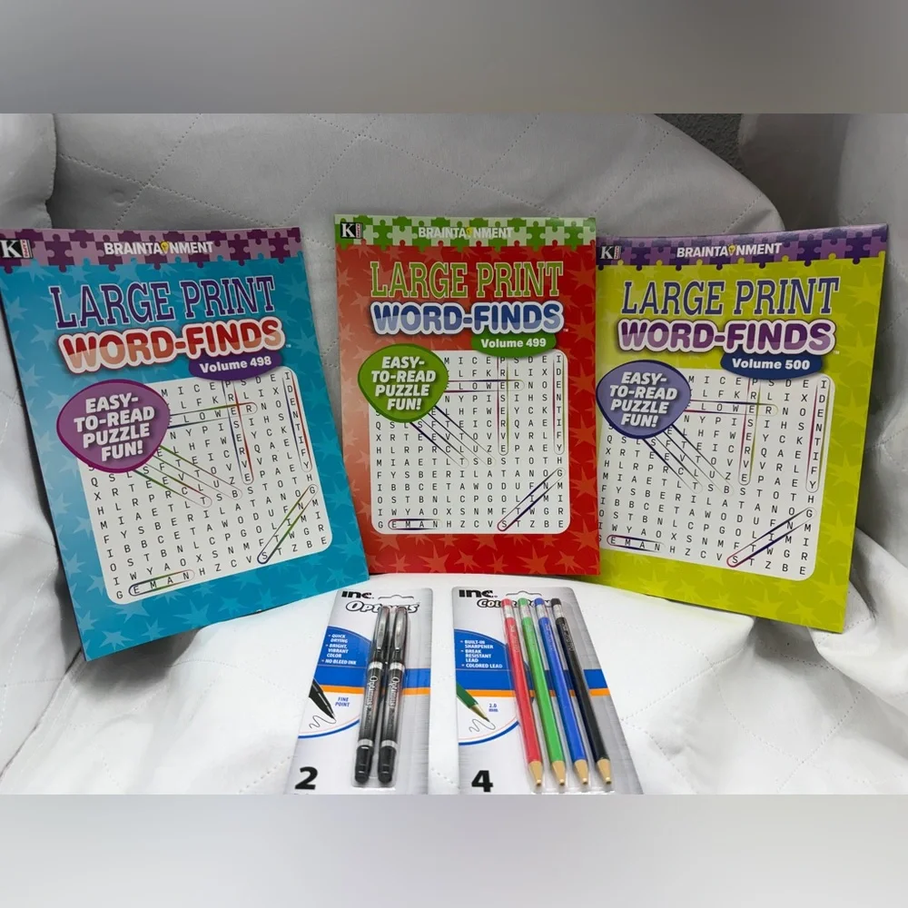 Large Print Word-Finds Puzzle Books Set - Blue, Red, Yellow